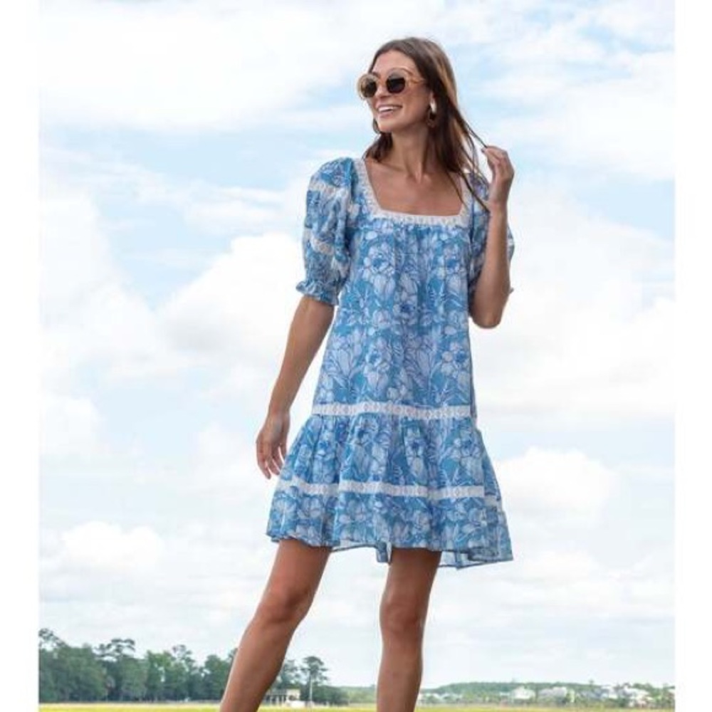 Olivia James the Label Sophie Dress in Flourish - Blue and White